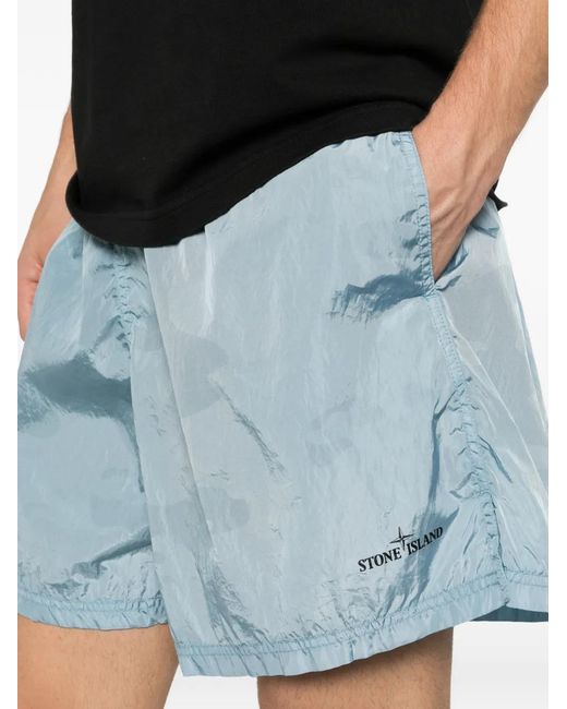 Stone Island Blue B100002 Water Reactive Faded Camo Shiny Nylon Shorts for men