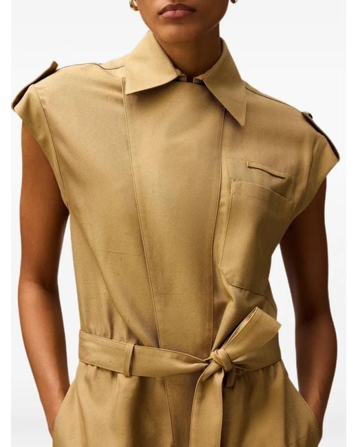 RETORI Natural Sleeveless Belted Silk Jumpsuit