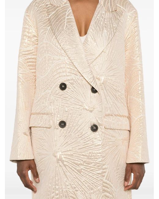 Forte_forte Natural Metallic-Effect Double-Breasted Coat