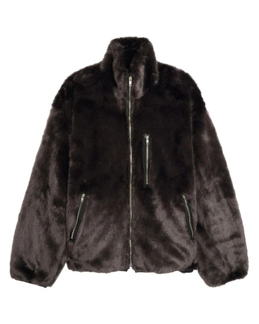 Song For The Mute Black Faux Fur Track Jacket for men