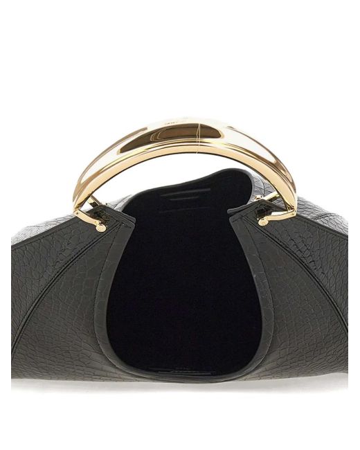 Elisabetta Franchi Black Large Crocodile-Embossed Jewel-Handle Tote Bag