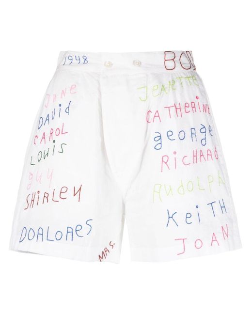 Bode White Familial Hall Embroidered Boxers - Women's - Cotton