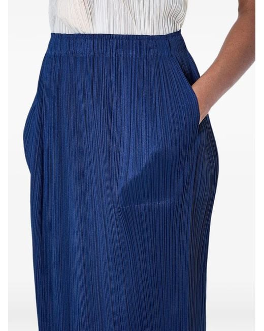 Pleats Please Issey Miyake Blue Midi Monthly Colors Pleated Side-Slit Skirt