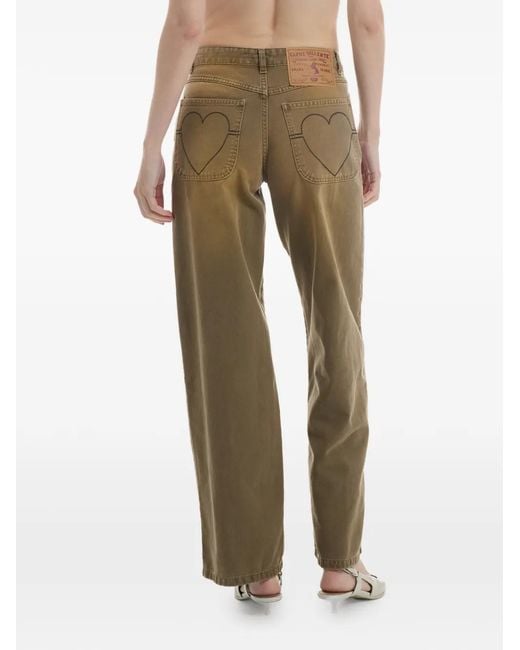 Carne Bollente Green Love Pants Forever Heart-Motif Topstitched Jeans