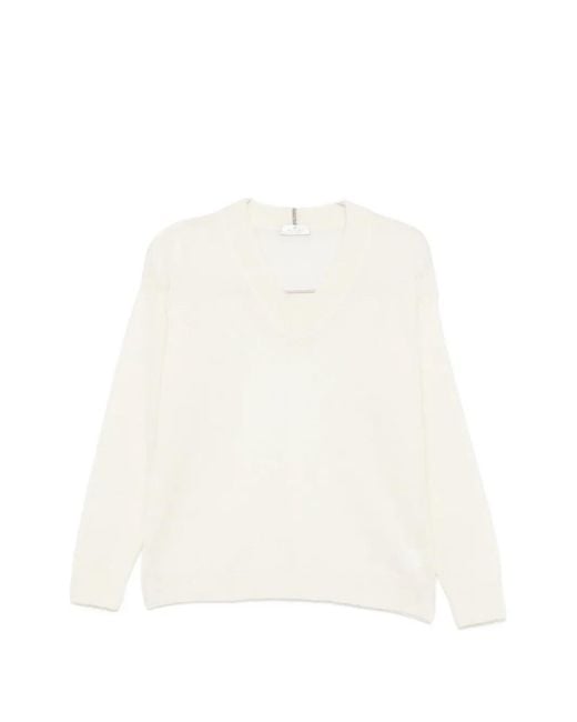 Panicale White V-Neck Drop-Shoulder Sweater