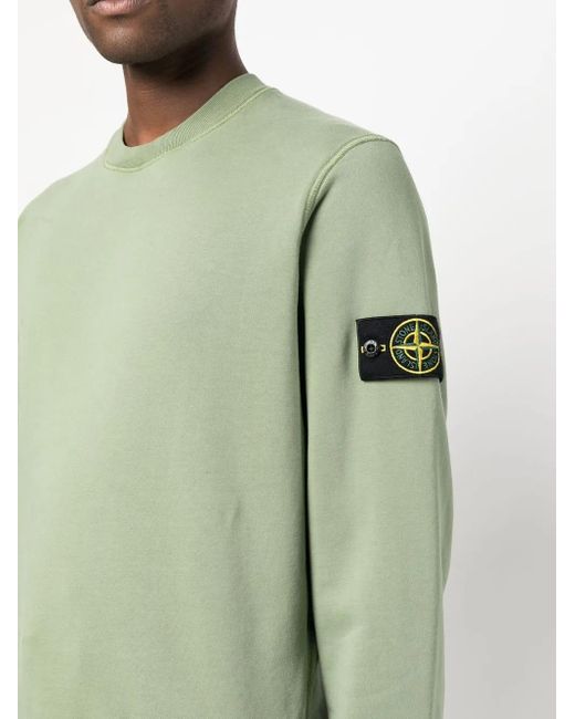Stone Island Green Crewneck Sweatshirt In Cotton Fleece for men
