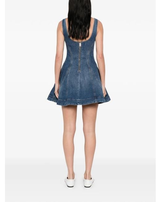 Self-Portrait Blue Denim Flared Mini Dress