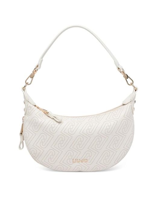 Liu Jo White Removable-Handle Logo-Patterned Shoulder Bag