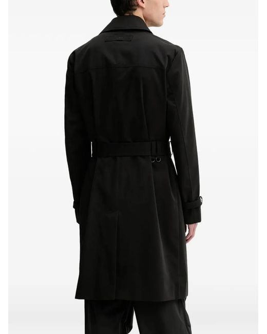 HUGO Black Maluk Belted Double-Breasted Trench Coat for men
