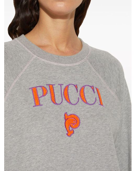Emilio Pucci Gray Logo-embroidered Cotton Sweatshirt