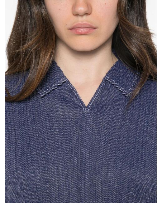 Pleats Please Issey Miyake Blue V-Neck T-Shirt