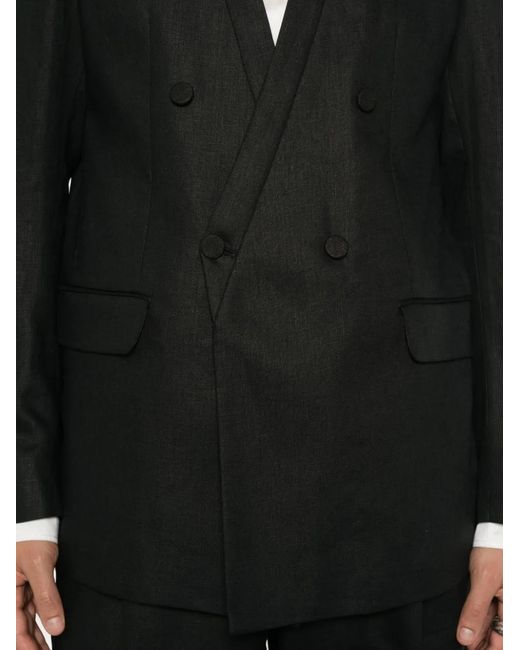 MARSĒM Black Double-Breasted Collarless Blazer for men