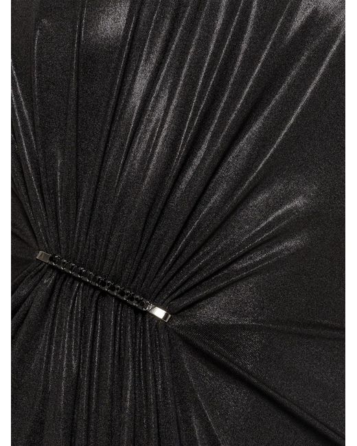 Nissa Black Ruched Metallic Stretch-Jersey Maxi Dress