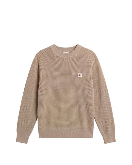 Calvin Klein Natural Waffle-Knit Logo-Patch Sweater for men