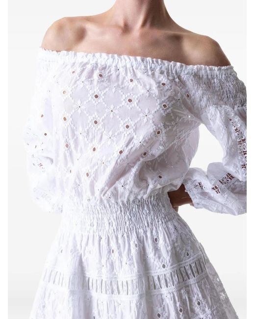 Temptation Positano White Platani Eyelet Embroidered Smock Mini Dress