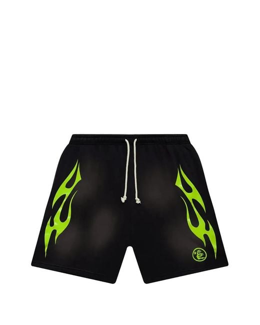 HELLSTAR Black Flame-Print Shorts for men