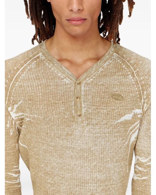 DIESEL Natural Light Ribbed Knit Sweater With V-Neck for men