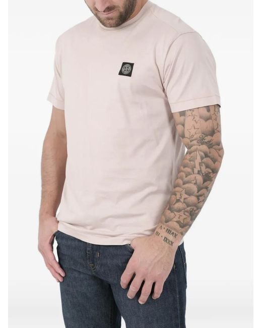 Stone Island Pink Logo-patch Crew-neck T-shirt for men
