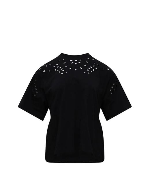 Ulla Johnson Black Kalesta Eyelet-Detailed T-Shirt