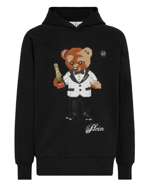Philipp Plein Black Hoodie Teddy Waiter for men