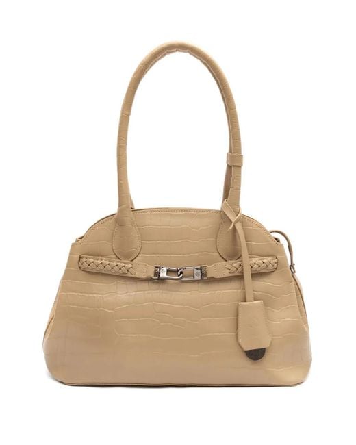 Isla Croc-embossed Braided Shoulder Bag Natural