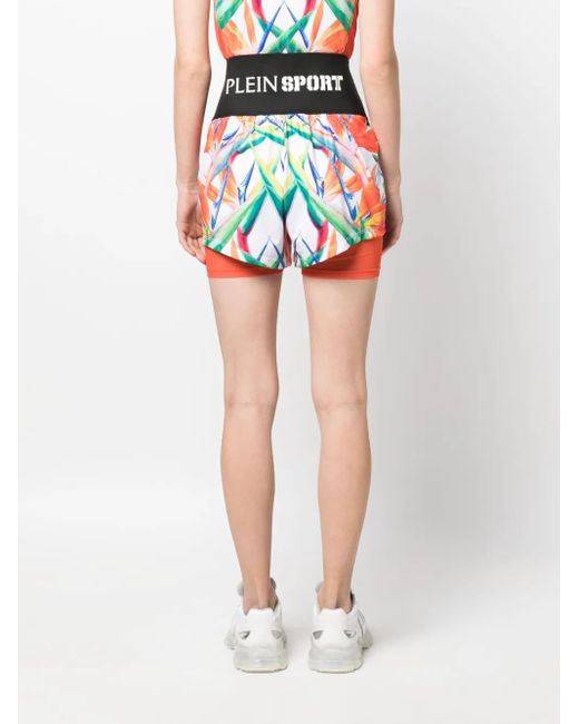 Philipp Plein Floral-Print Double-Layered Cotton Running Shorts