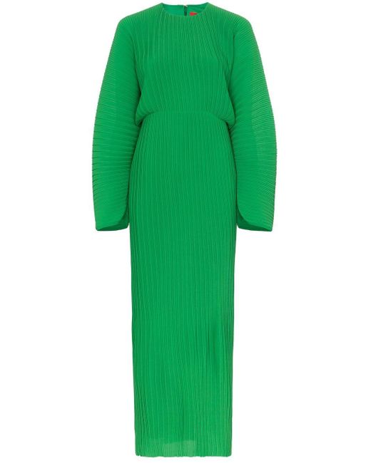 Solace London Green Mirabelle Micro Pleated Long Sleeve Maxi Dress