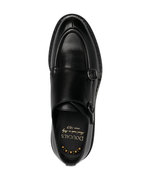 Doucal's Black Double-Buckle Leather Monk Shoes for men