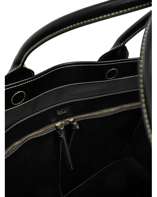 Ganni Black Logo-Tag Multi-Pocket Tote Bag