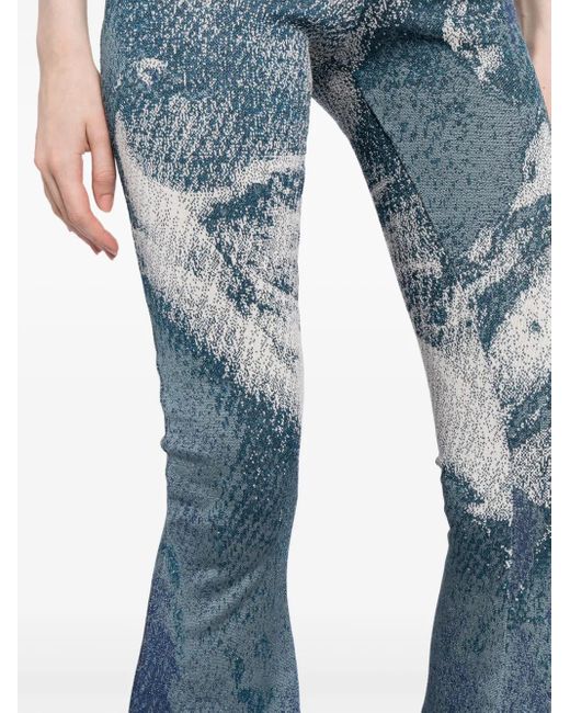 Roberto Cavalli Blue Patterned-Jacquard Glitter Flared Trousers