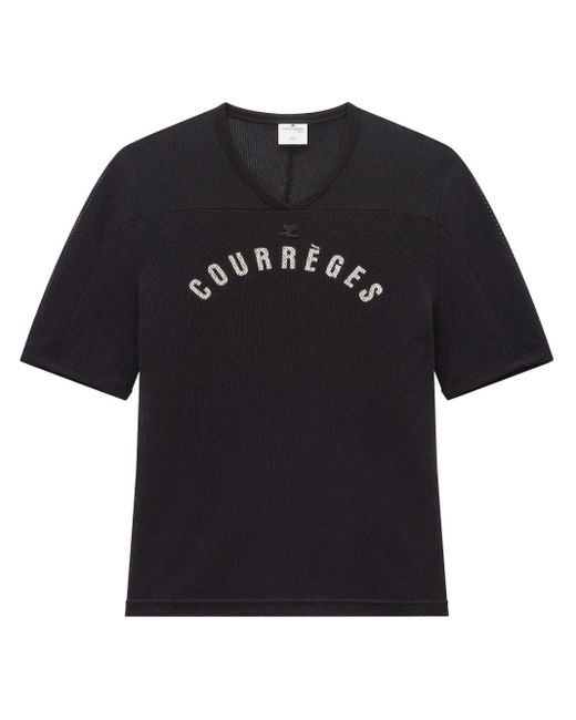 Courreges Black Logo-Print Mesh T-Shirt for men