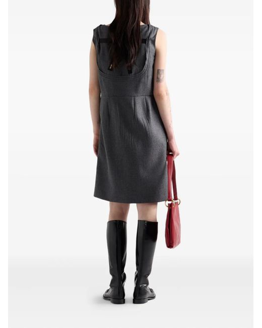 Prada Gray Boat-Neck Ribbon Dress