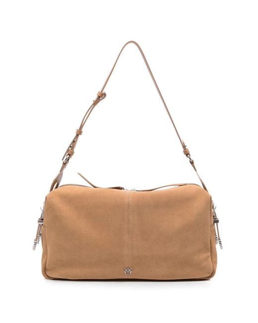 Pinko Brown Large Keeper Suede Bag