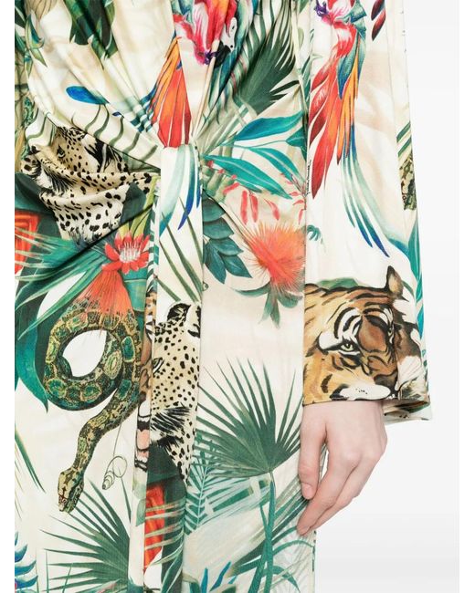 Roberto Cavalli Green Jungle-Print Wrap Dress