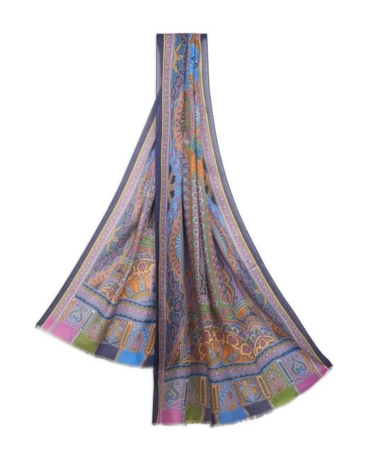 Etro Blue Patterned Scarf for men