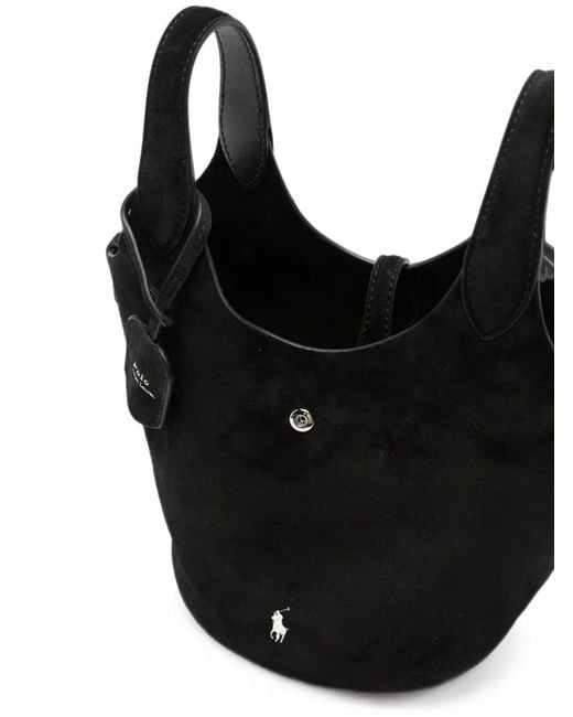 Polo Ralph Lauren Black Suede Logo-Embroidered Tote Bag