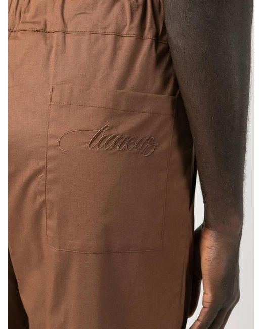 Laneus Brown Stretch-Cotton Tapered Trousers for men