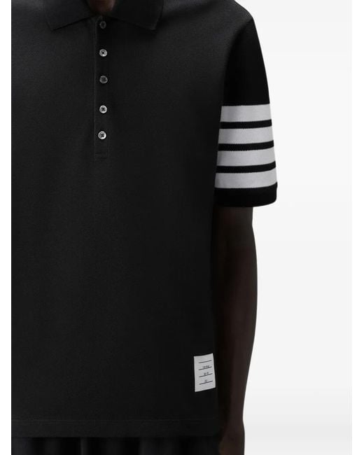 Thom Browne Black Pique 4-Bar Polo for men