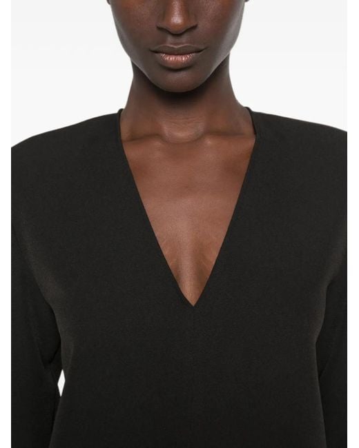 FEDERICA TOSI Black Padded-Shoulder V-Neck Mini Dress