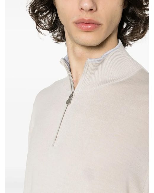 Eleventy White Half-Zip Wool Jumper for men