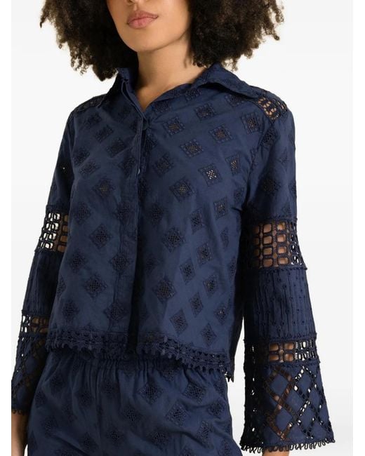 Temptation Positano Blue Aneto Lace-Trim Shirt