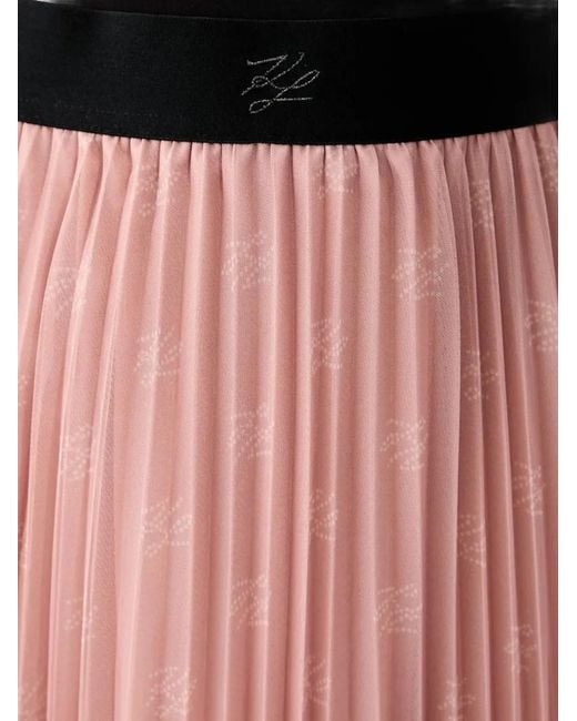 Karl Lagerfeld Pink Pleated Mesh Midi Skirt