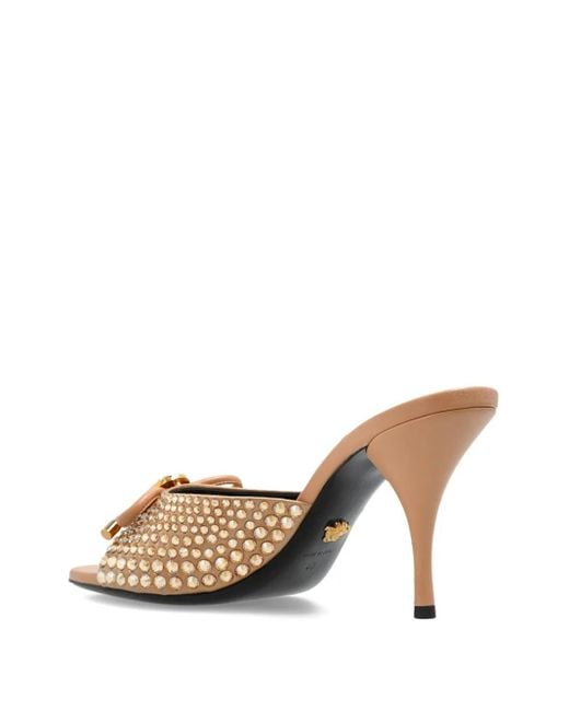 Versace 85mm Opera Embellished Bow Sandals Natural