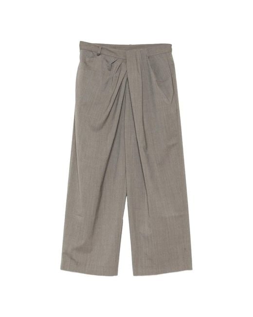 JNBY Gray Straight-Leg Cropped Pleated Trousers
