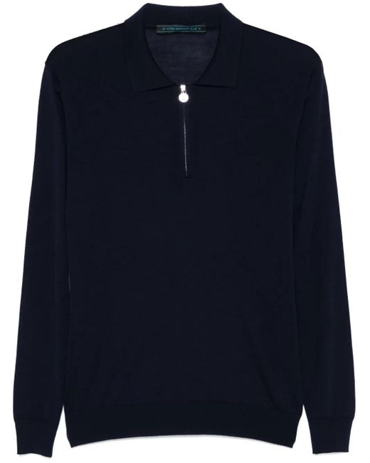 Kiton Blue Fine-Knit Polo Shirt for men