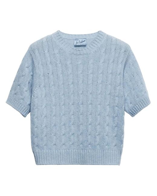 Prada Blue Cable-Knit Re-Cashmere Sweater