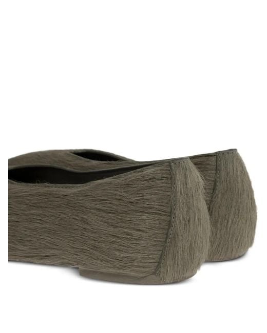 Rick Owens Gray Square-Toe Calf-Hair Ballet Flats