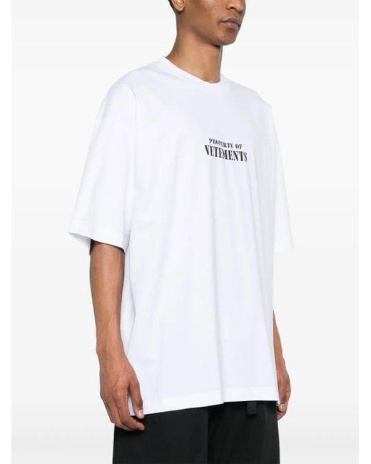 Vetements White Logo-Print Cotton T-Shirt