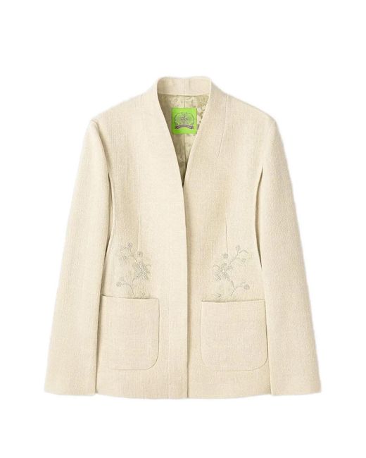 Shanghai Tang Natural Blazer À Poches Ornées De Perles