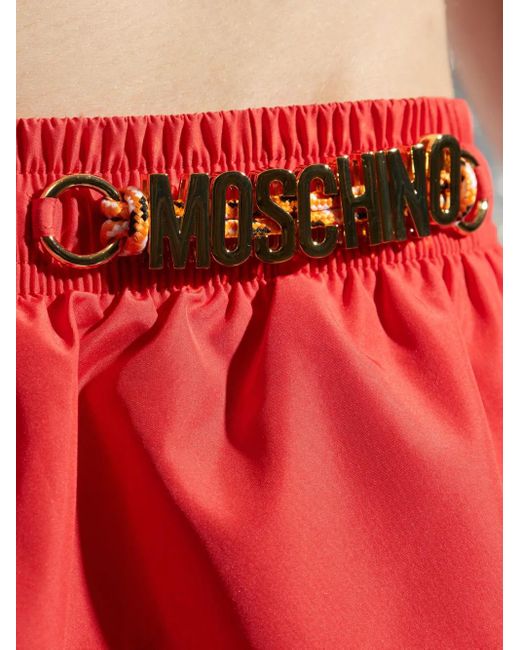 メンズ Moschino ロゴ トランクス水着 Red